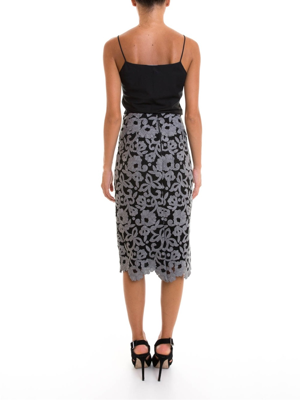 Blumarine macrame lace floral pencil skirt gray IT size 38